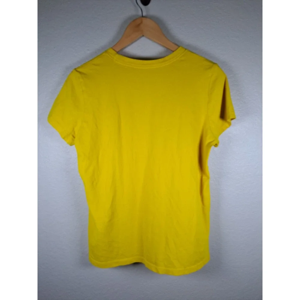 Nike Dri-FIT Womens Yellow Pink Graphic Logo Performance T-Shirt Large L